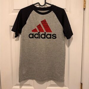 Adidas Black and Gray Athletic Tee with Red Logo